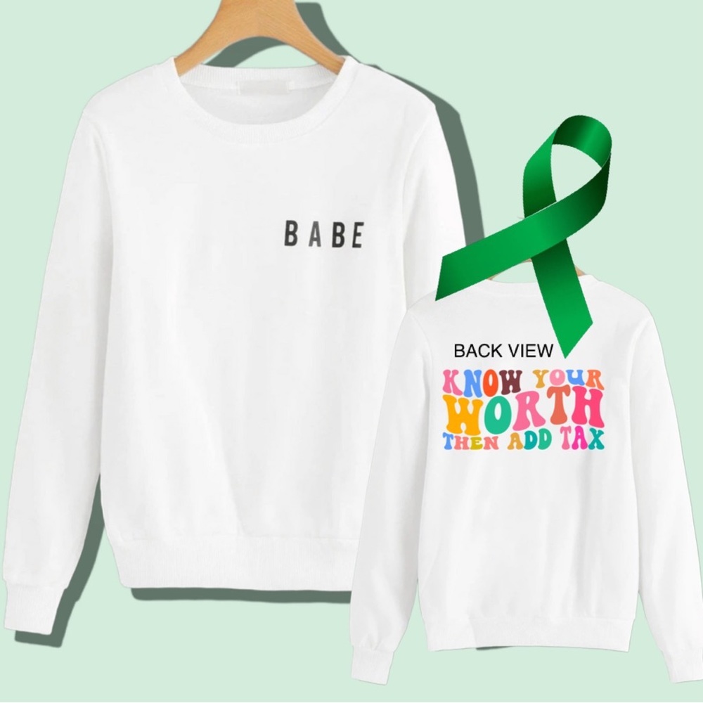 Know Your Worth “babe” mental health graphic crewneck sweatshirt size XL